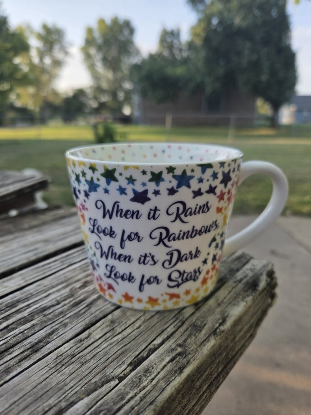 When It Rains Look For Rainbows Stars Coffee Mug Cup Cooksmart England Sparkle